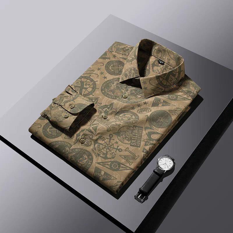New Men's Long Sleeved Shirt Trendy and Handsome Printed Shirt Fashionable Casual Top