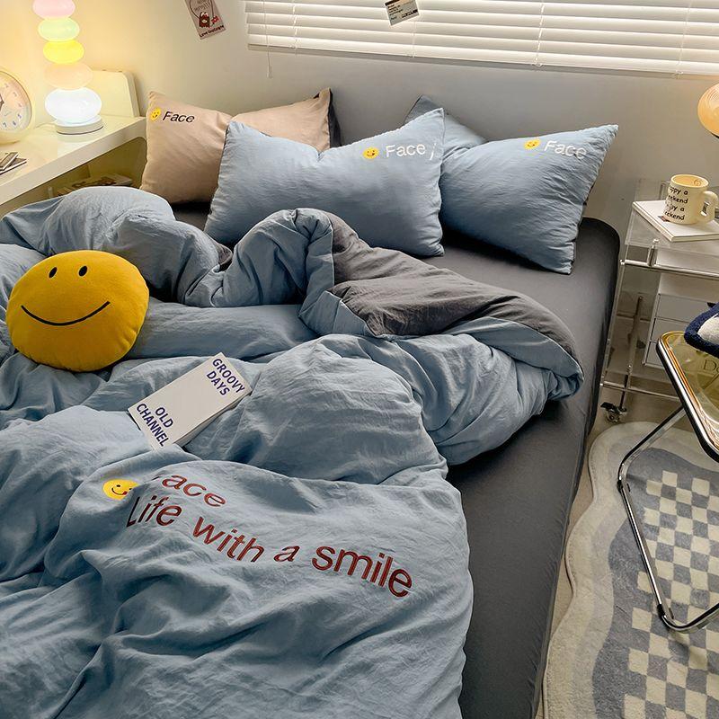 

A Class Embroidered Ultra Soft Fleece 4 Piece Bed Cover Set Bedding For Students Dormitory Includes Bed Sheet Duvet Cover And Two Pillowcases 1.5m