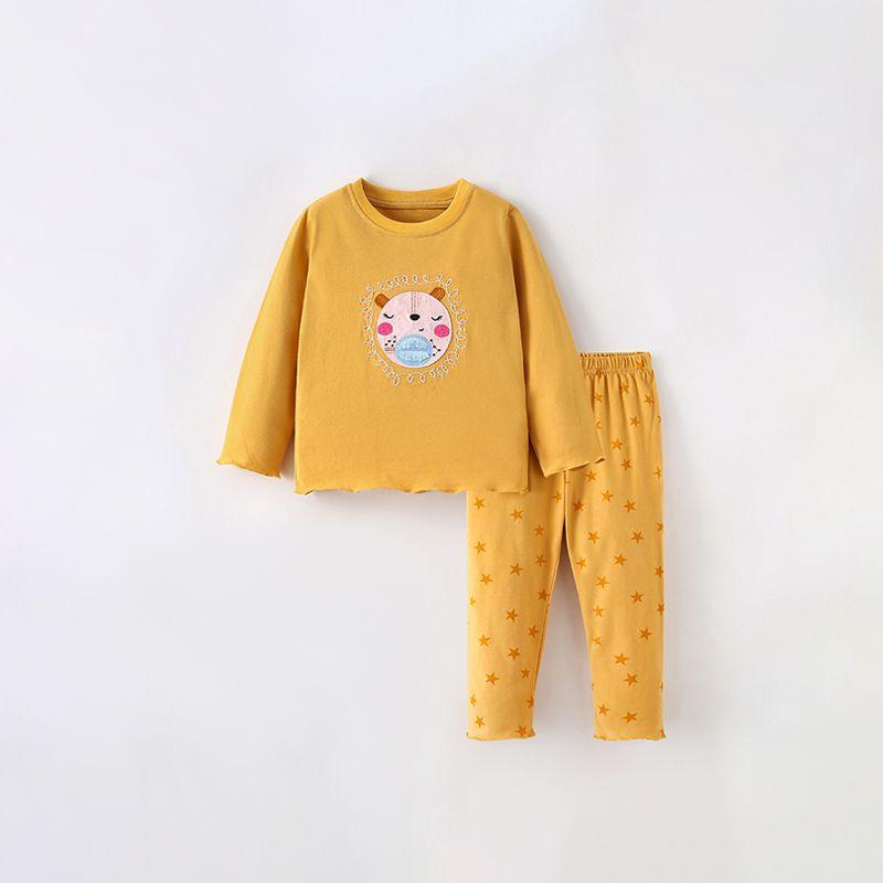 

Girls Home Wear Suit Fall and Winter New Arrival Fashion Baby Leisure round Neck Long Sleeves Pants Kids Pure Cotton Two-piece Set 9748 140cm
