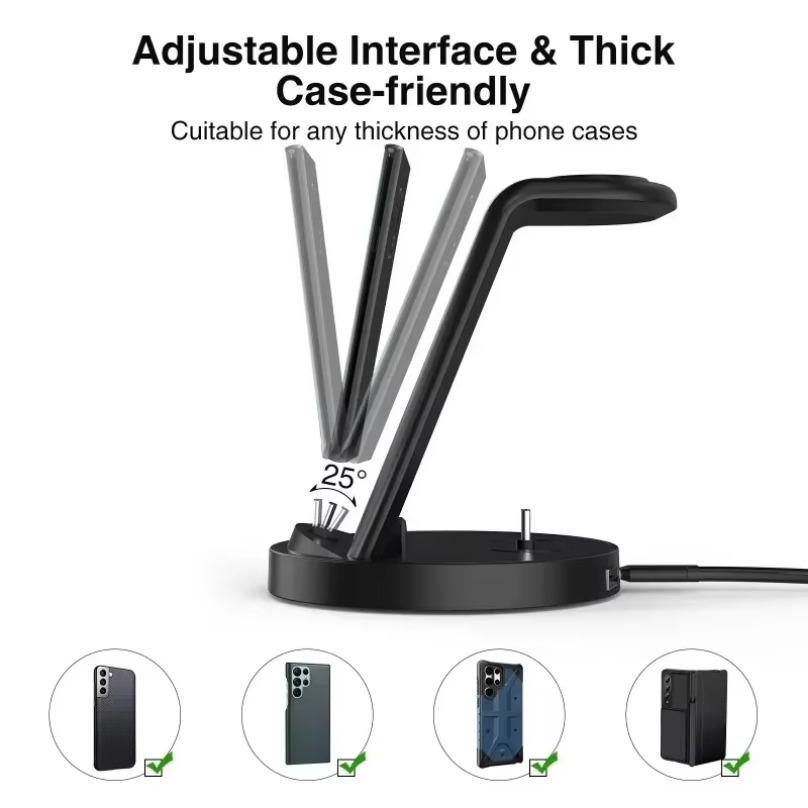 Phone Stand Fast Charging Station 3 In 1 Wireless Charger For Samsung Galaxy S24 S23 Watch 6 Pro/5/4 Active 1 2 Buds 2 Pro Plus