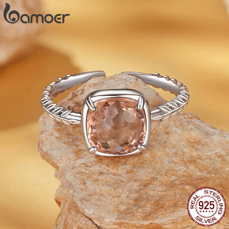 BAMOER 925 Sterlingsilber Solitär Verlobungsringe für Damen, Weißgoldplattierter Orangefarbener Herbstlicher Statement-Ring