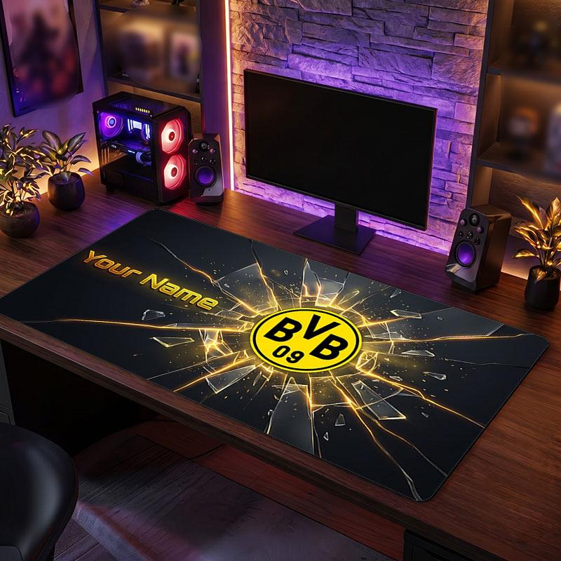 Tappetino per Mouse Grande Personalizzato Borussia Dortmund, Stampa Testo Nome Personalizzato, Tappetino da Scrivania Antiscivolo con Logo Calcio, Regalo per Gamer