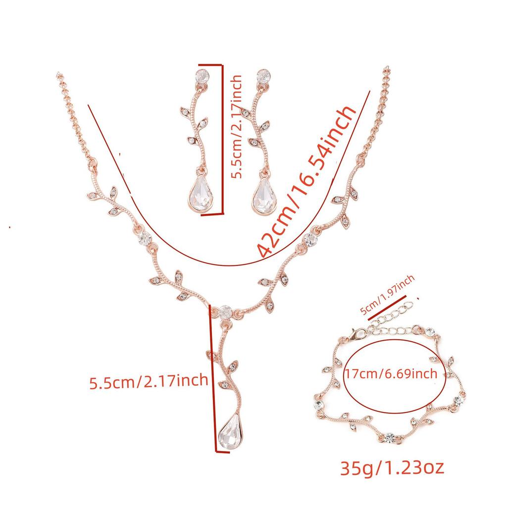 High-End European & American Water Drop Jewelry Set: Cross Necklace, Earrings, Bracelet - Elegant Bridal Banquet Accessories