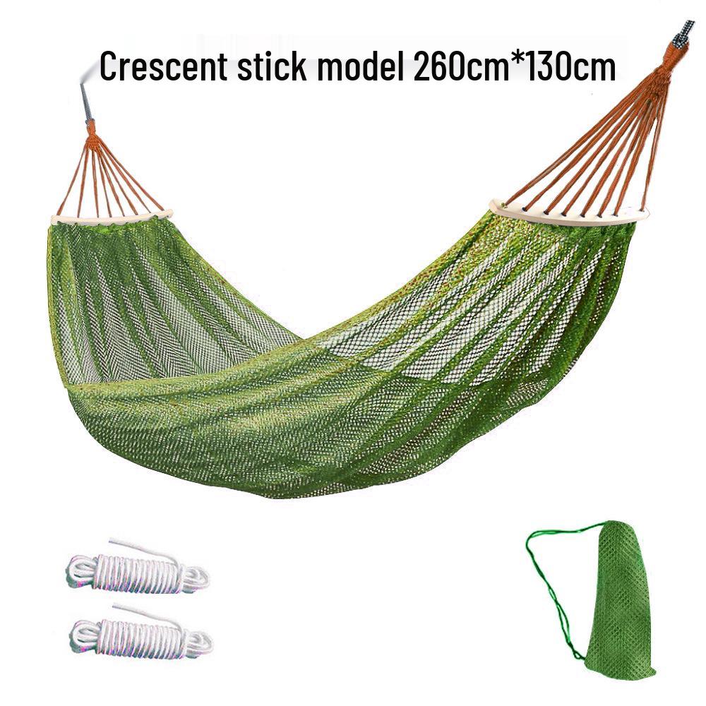 Outdoor Ice Silk Mesh Hammock with Curved Stick - Anti-Rollover Swing for Camping & Travel
