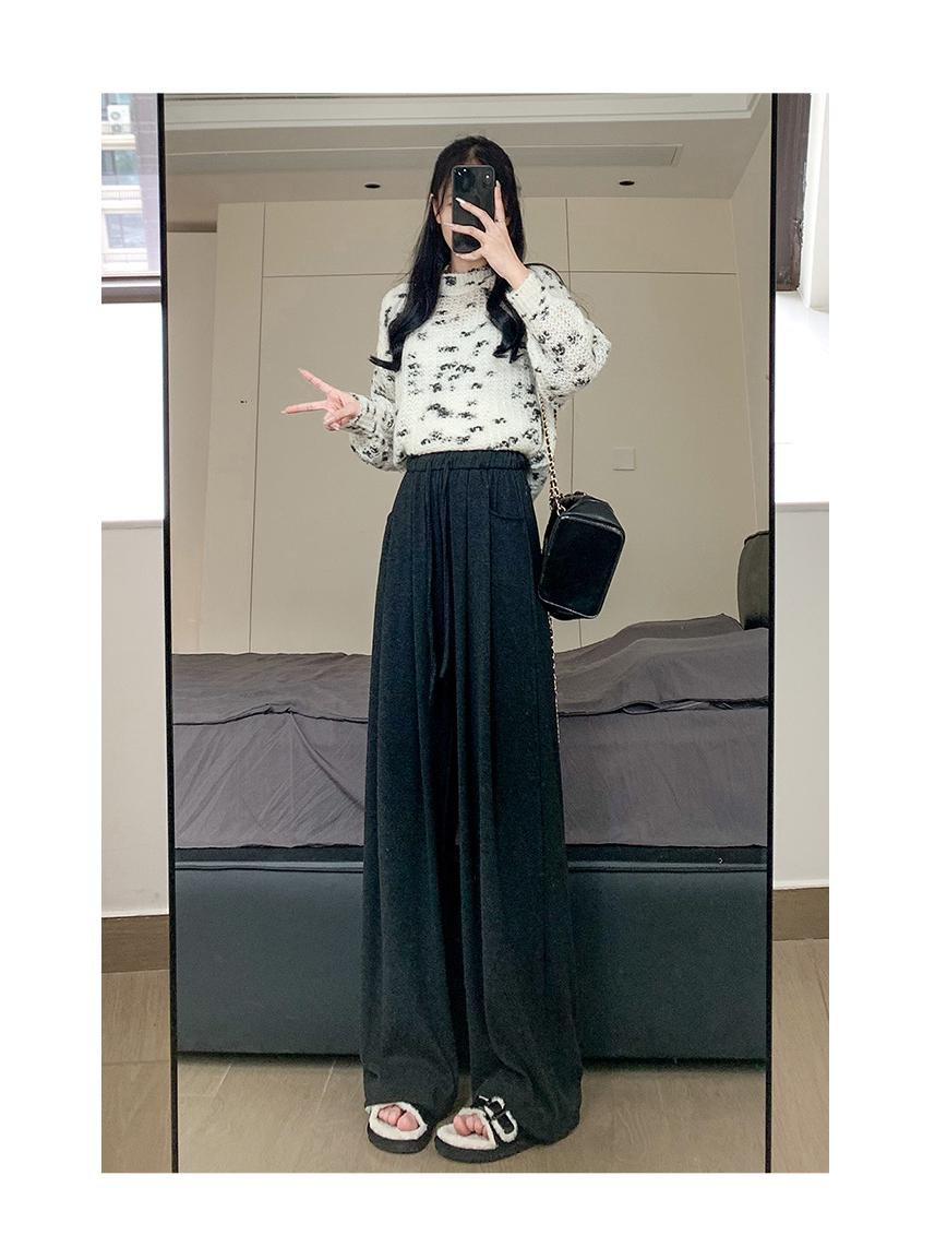

Mid-waist Slimming Korean-Style Wide-Leg Trousers: Autumn/Winter Versatile Draped Straight-Leg Pants for Women Black (Spring/Autumn)