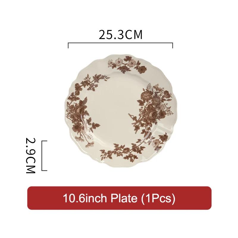 SOLECASA European Style Retro Ceramic Tableware Rose Pattern Bowl Plates Dessert Dish Spaghetti Plate Fruit Salad Bowl household