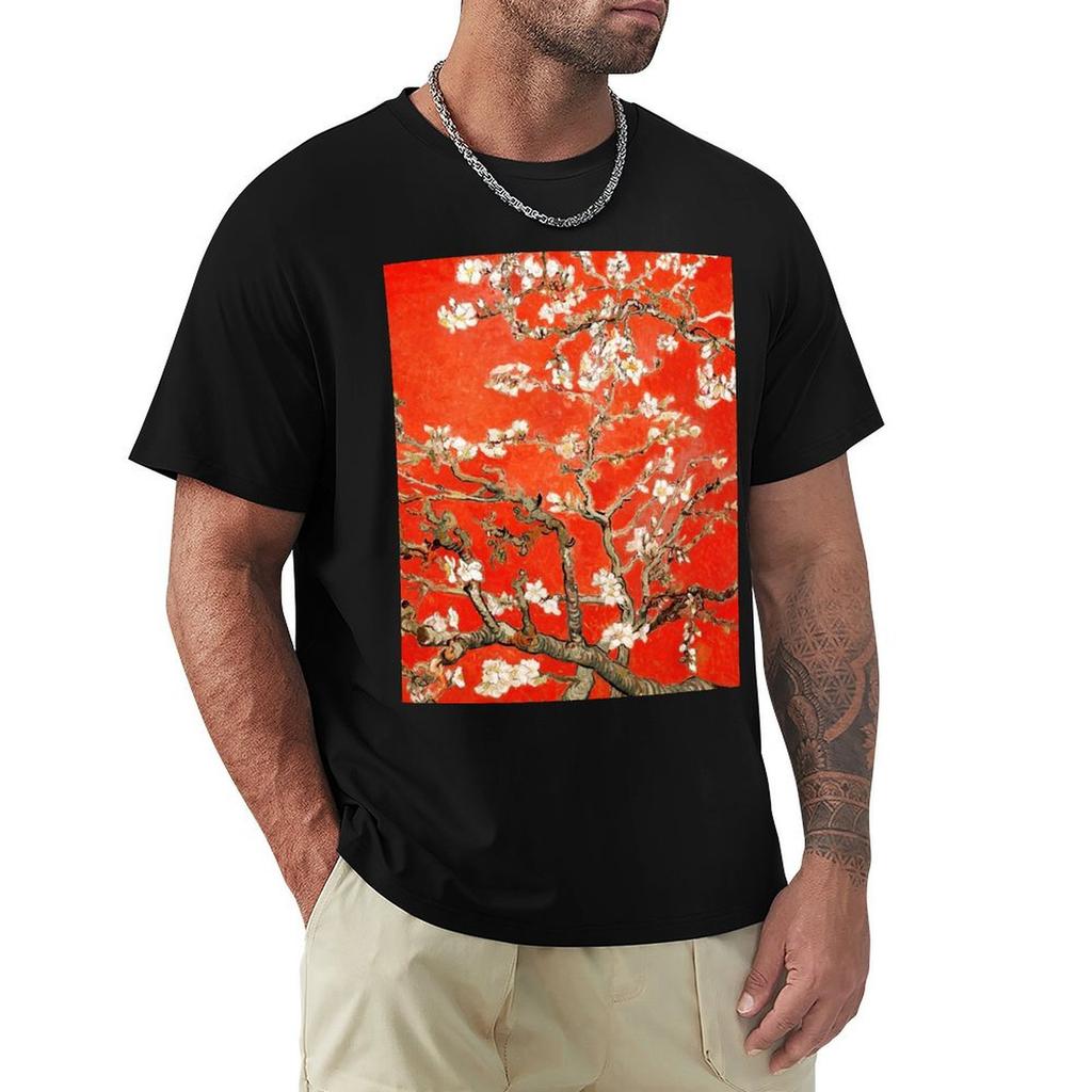Red Almond Blossoms Van Gogh New Color Edit TShirt Customs Design Your Own Fashion Shirts Men Clothings