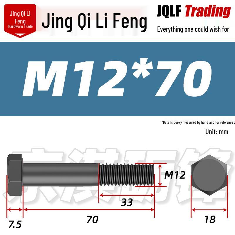 Grade 12.9 Reverse Thread Hex Bolt, M6-M24 High-Strength Blackened Hexagon Screw