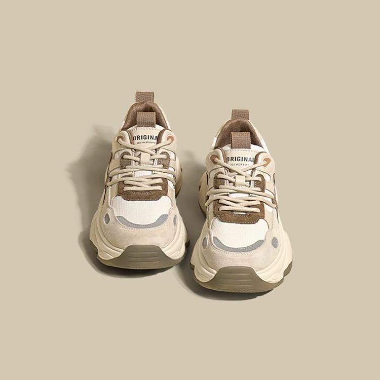 

Обувь для папы женская 2024 новая ниша в ретро-платформе повседневная универсальная обувь Forrest Gump женская спортивная обувь увеличивающая рост 35 бежевый