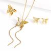 18K Gold Plated Titanium Jewelry Set: Pull-out Butterfly Necklace, Tassel Earrings, Luxury Studs, and Sweater Chain Ring