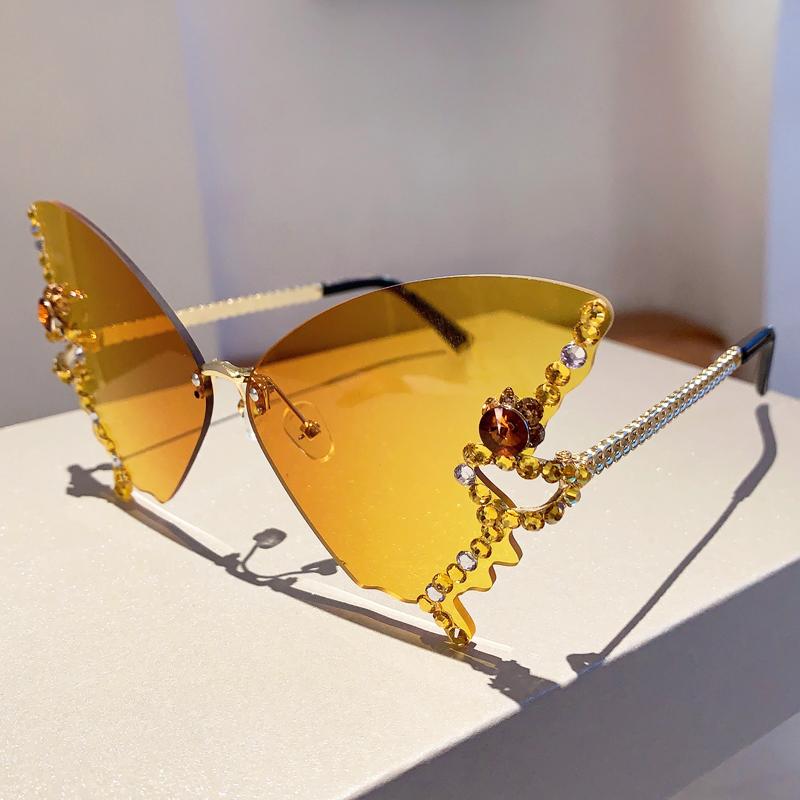 Rimless Butterfly Sunglasses with Rhinestones  New Gradient Multicolor Women Shades Trendy Oversized Party Eyewear