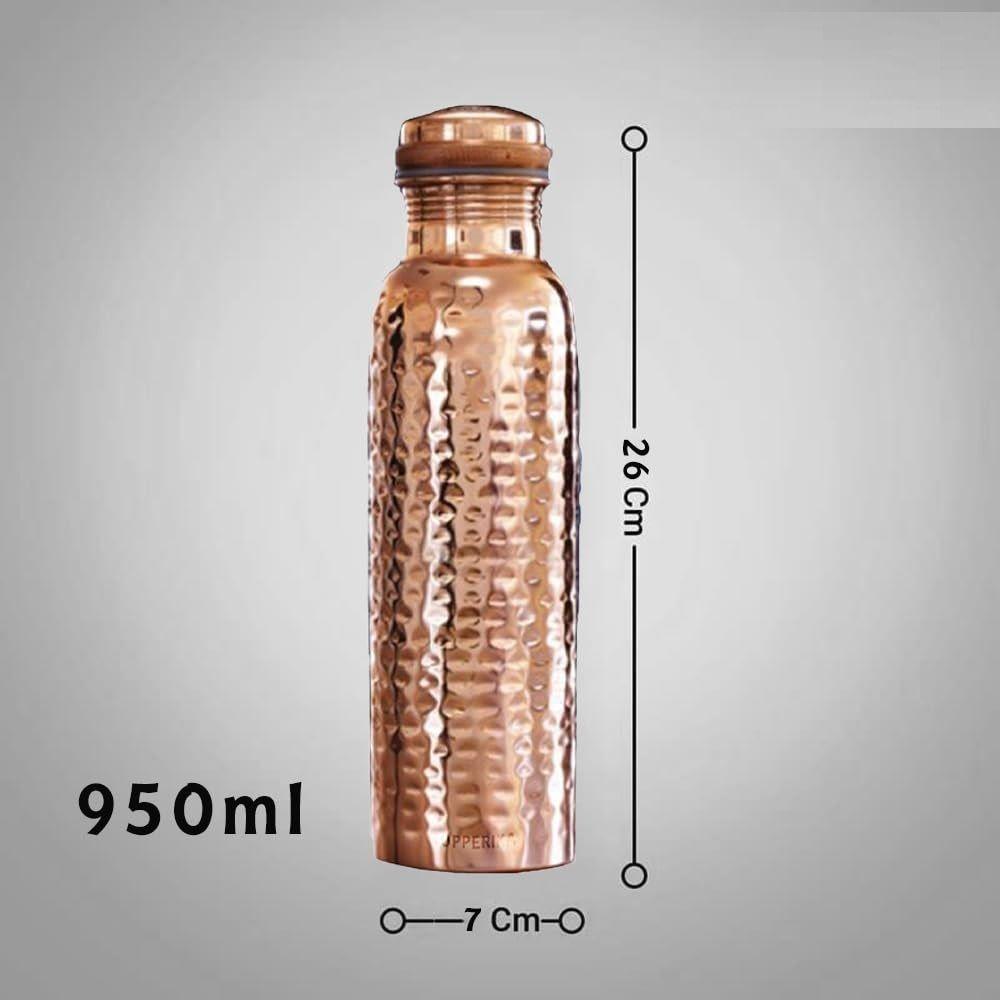 Geschenkset Reine Gehämmerte Kupferwasserflasche 1000ml + Kupferglas (Packung mit 2-300 ml je) Original Schwere Ausführung