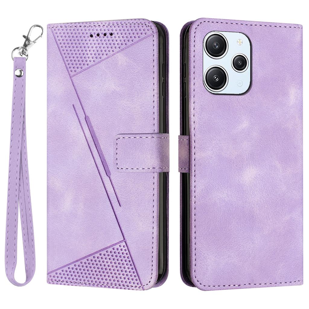 Leather Protective Cover for Xiaomi Redmi 12 4G,Triangle Imprint Wallet Stand Phone Case with Strap