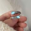 925 Sterling Silver Rings For Women Geometric Fine Jewelry Finger Adjustable Vintage BLue Stone Ring For Party Birthday Gift