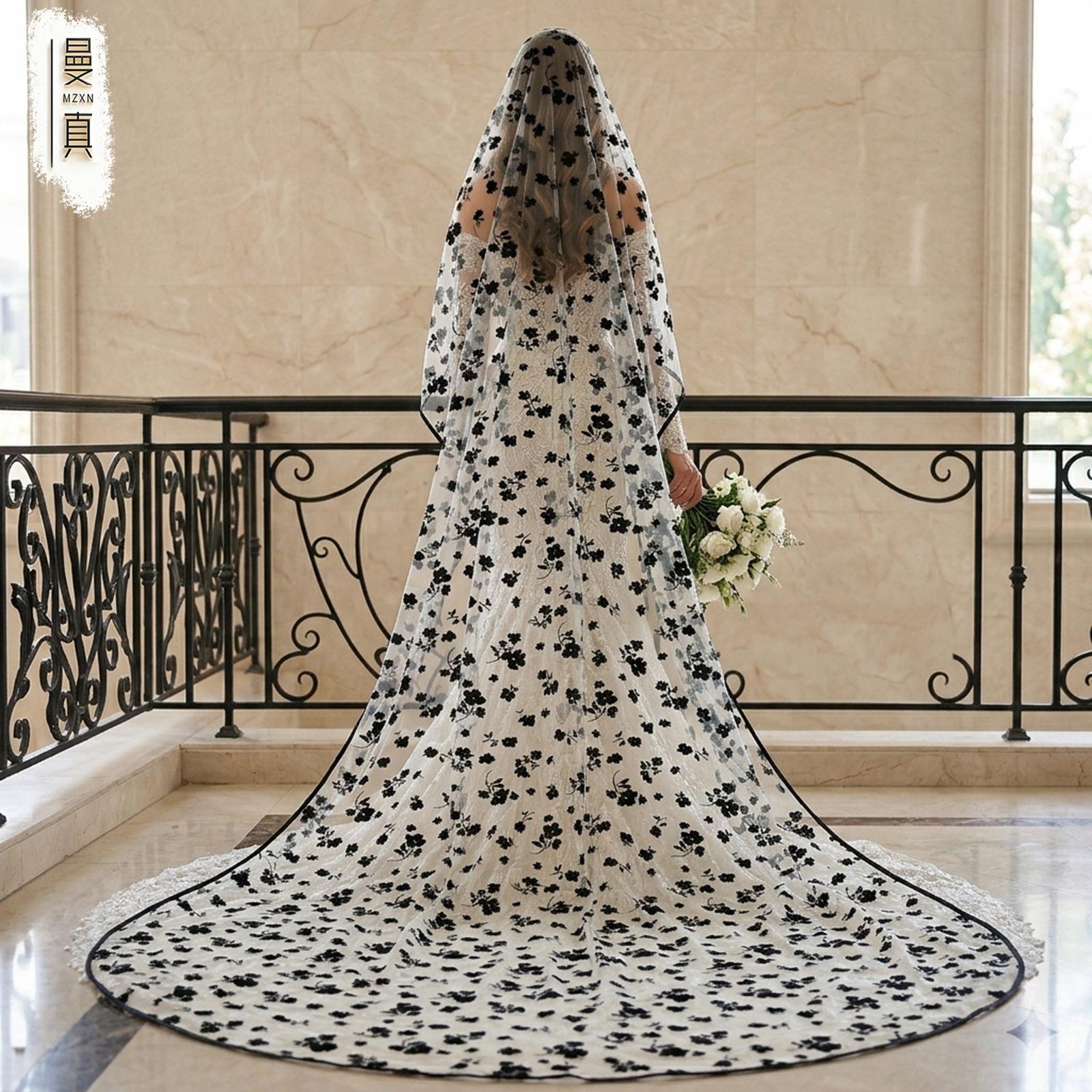 3M Black Floral Tulle Wedding Veil
