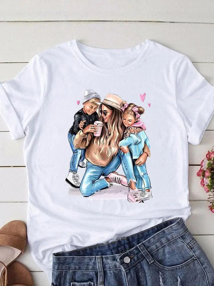 Cute Mom Womens ShortSleeved Printed Modal Shirt European Style Summer Fashion Personality Top for Women Modal fabric