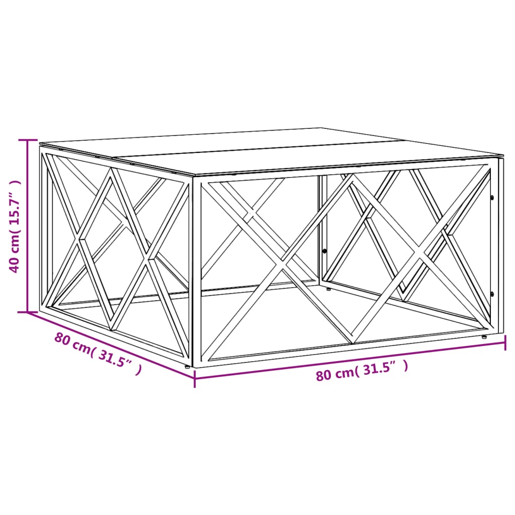 Coffee Table 80 X 80 X 40 Cm Stainless Steel and Glass