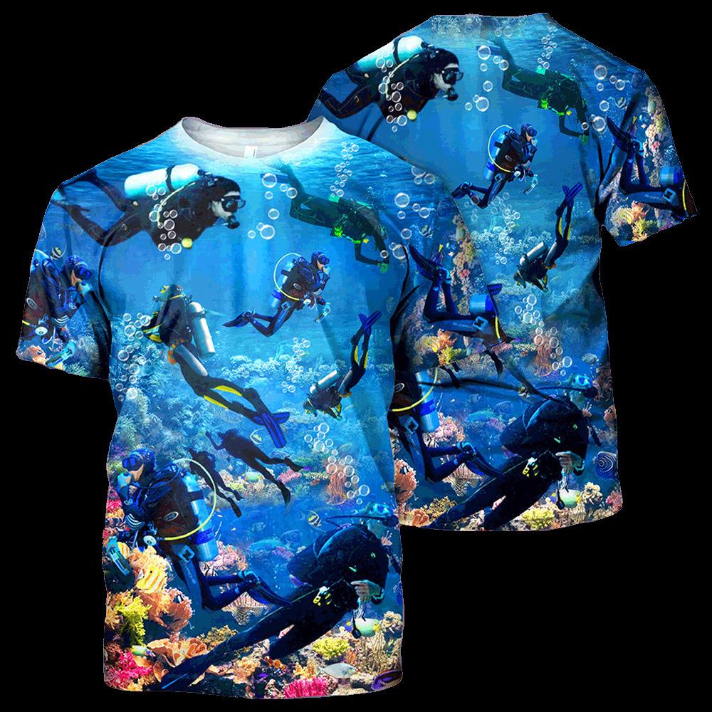 2024 new 3d printing T-shirt unisex diving art casual sweatshirt crew neck street top