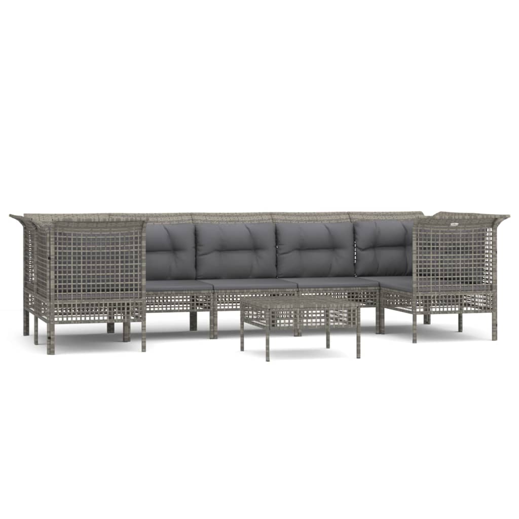 8 piece Garden Lounge Set with Cushions Grey Poly Rattan
