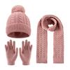 3-12Y Children's Warm Knitted Hat Scarf Gloves Set Thickened Lining Knit Beanie Warm Neck Scarves Windproof Outdoor Protecting