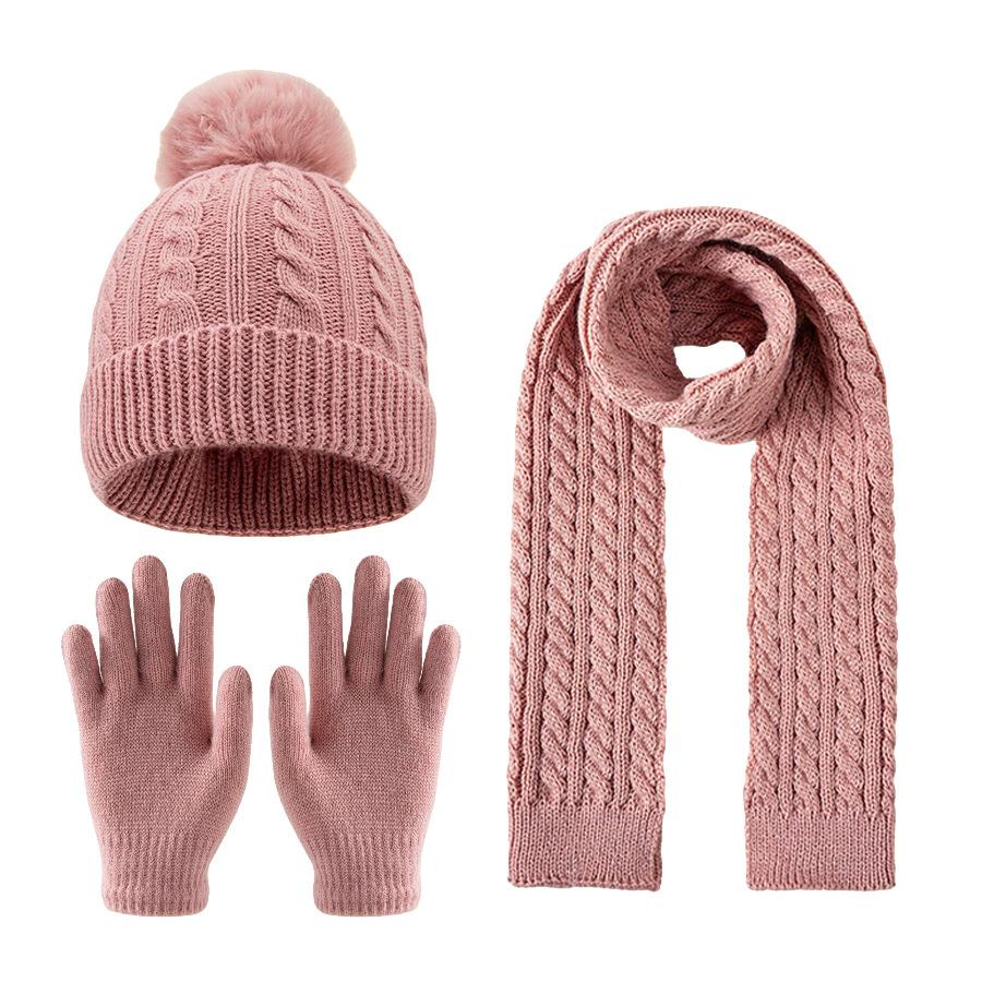 3-12Y Children's Warm Knitted Hat Scarf Gloves Set Thickened Lining Knit Beanie Warm Neck Scarves Windproof Outdoor Protecting