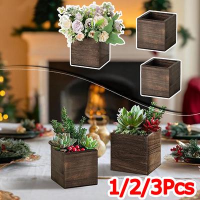 1/2/4PC Small Home Flower Box Table Pencil Holder Bohemian Wooden Planter Wedding Square Rustic Garden
