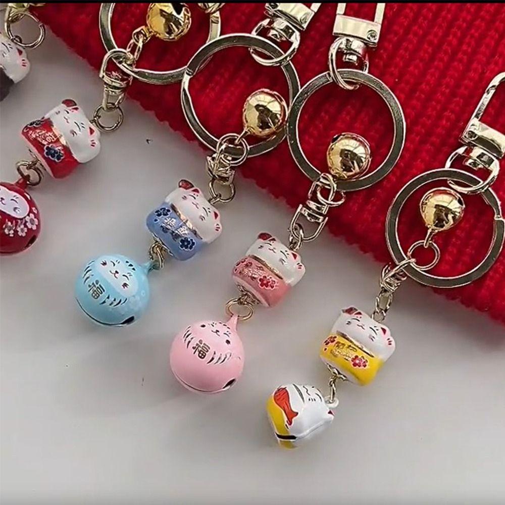 Bell Pendant Maneki Neko Key Chain Backpack Charms Lucky Cat Pendant Cute Cartoon Key Charm Women