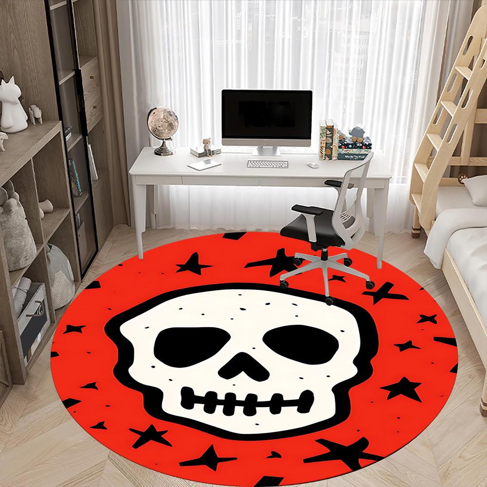 1pc Skull Office Round Rug, Non-slip, Soft and Durable Office Rug for Interior Decoration, Perfect for Office,Decoration yy260204076