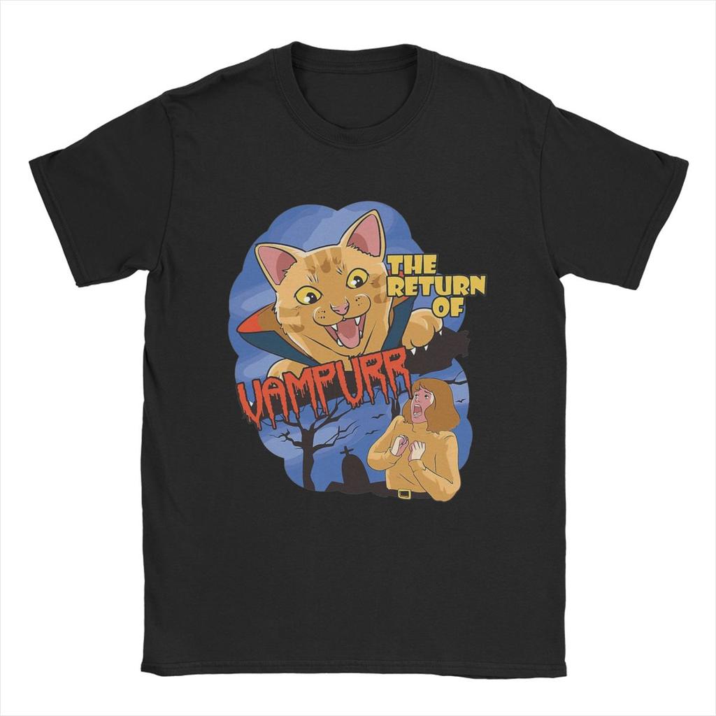 The Return Of Vampurr T-Shirt Herren O-Ausschnitt Reine Baumwolle T-Shirts Vampir-Katze vs. Gurke Kurzarm-T-Shirt Streetwear Unisex Oberteile