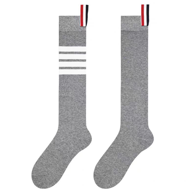 TB Four-Bar Grey Mid-Calf Cotton Women's Japanese Trendy Spring/Summer College Style Socks