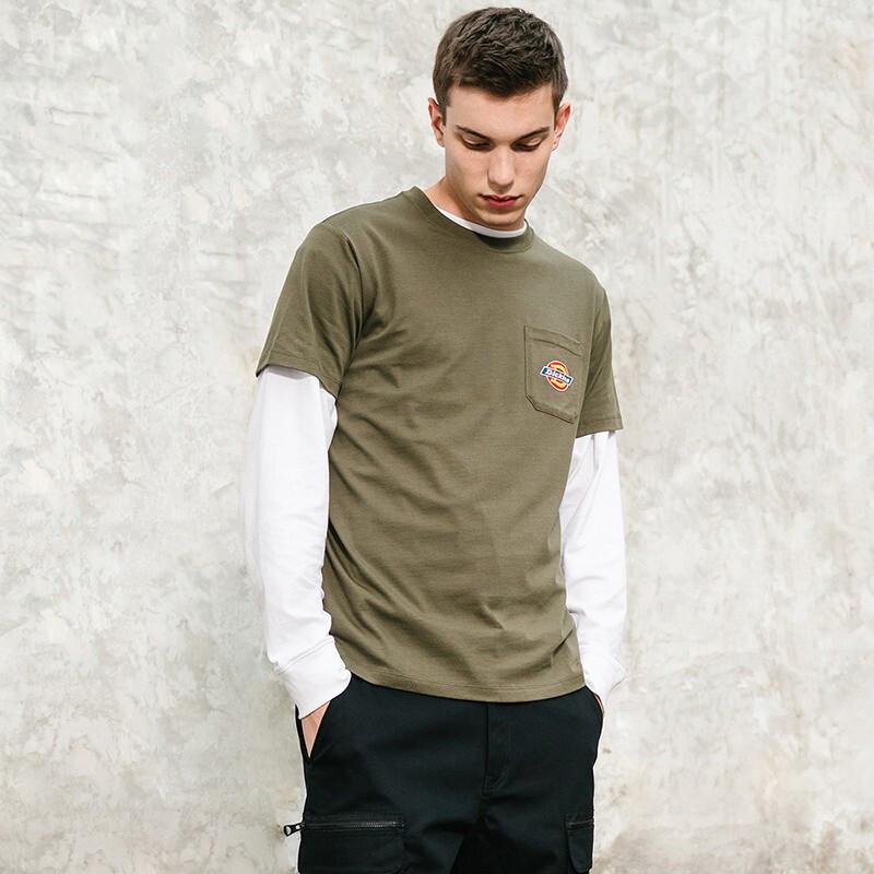 Dickies SS21 Pocket Logo Straight T-Shirt Men Tops Military-Green DK008904MGR