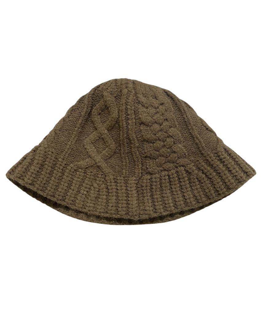 SK8ER ROCK Cable Knit Cross Bucket Hat ((Dark Beige))