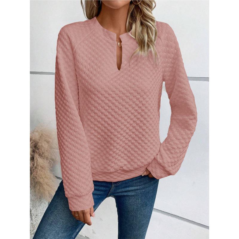 2025 Autumn/Winter Women's Solid Deep V-Neck Patchwork Long Sleeve Casual Sweatshirt
