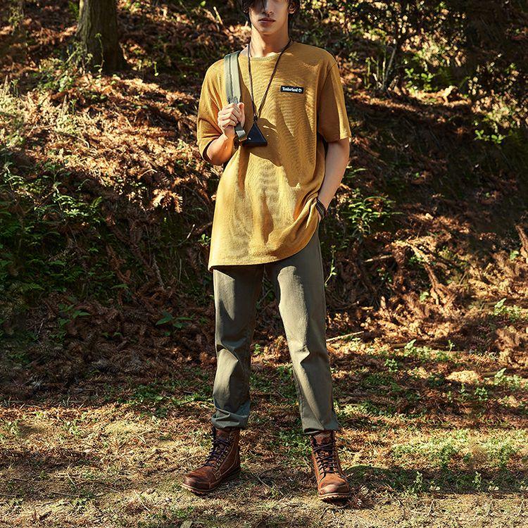 Timberland Outdoor Solid Color Casual Breathable Loose Short Sleeve T-Shirt Unisex Tops Wheat A26S7-P47