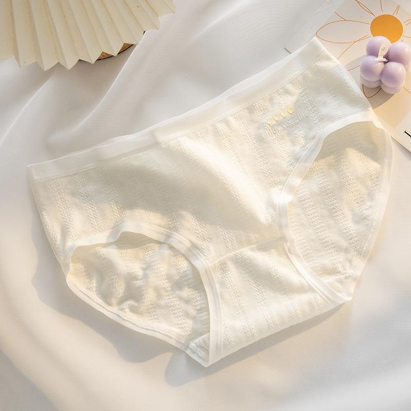 Women Girls Pure Cotton Mid Waist Breathable Antibacterial Solid Brief Underwear