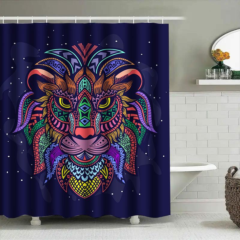 Tuniu Colorful Tribal Lion Head Print Shower Curtain Unique Decorative Bathroom Decor Vibrant Art Shower Curtain W60H190(CM)-1 Pcs