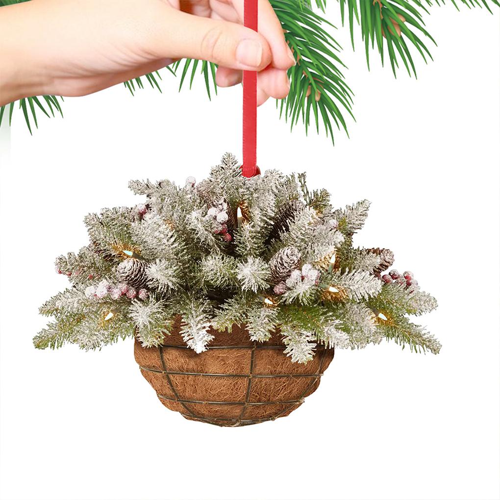 Christmas Wreath Artificial Hanging Flower Basket Garland with LED Light Red Berries Pine Cone Home Decoration Navidad Xmas Gift