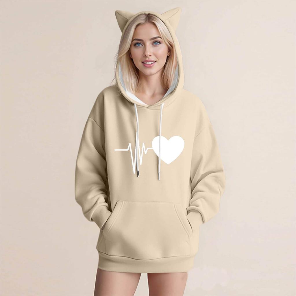 Women's Fashion Casual Long Sleeve  Hooded Sweatshirt Tops