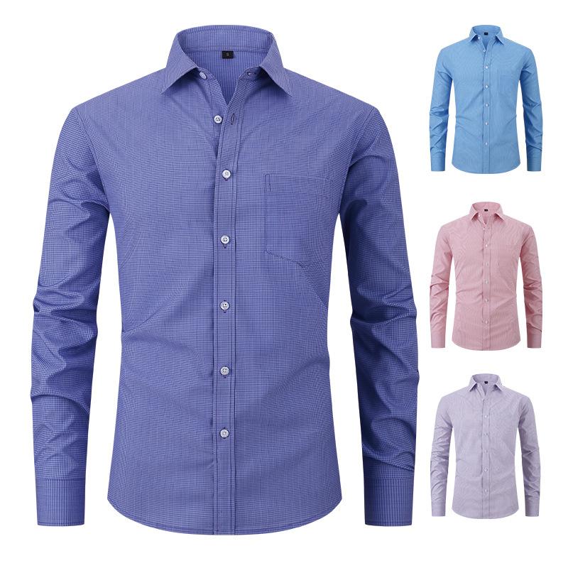 Camicia casual da uomo stampata scozzese da lavoro Camicia a maniche lunghe elasticizzata