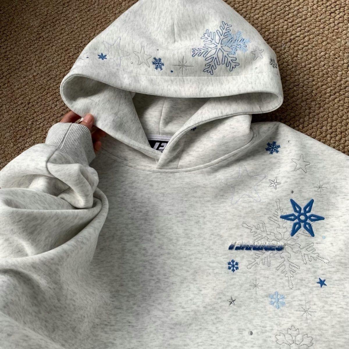 American high street snowflake star embroidered hooded sweater men s and women s autumn and winter simple loose niche design jacket M