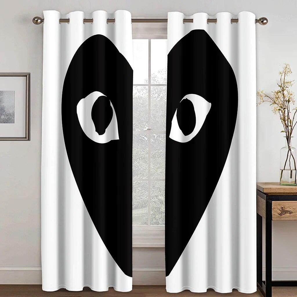 Romantic Love Heart Black White Diamond Window Curtains Blinds For Living Room Bedroom Bathroom Kicthen Door Home Decor