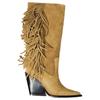 ZARA Lightweight Vintage Fashion Suede Fringe Pointed Toe High Heeled Knee Boots Women boots Brown 13028510709