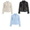 Hollow Out Lace Printed Shirt Slim Fit See Through Mesh Shirt New Women Shirt Tops  Summer