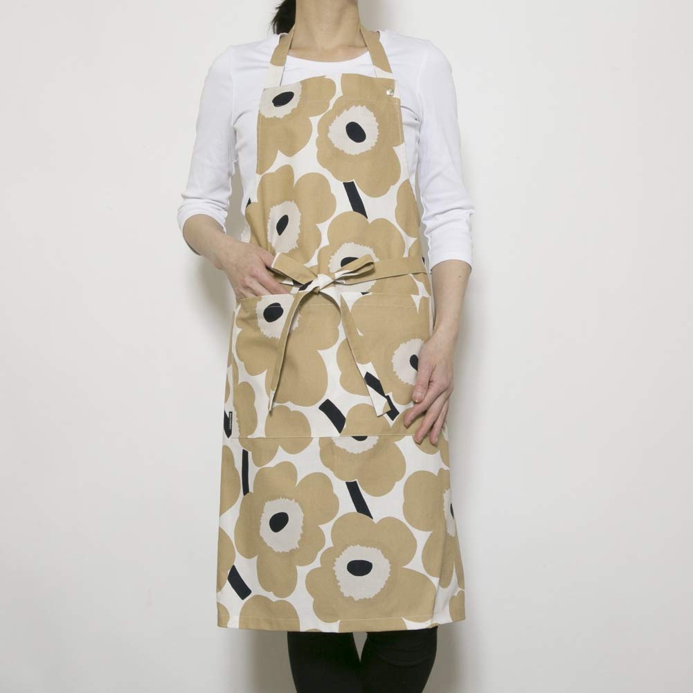 Marimekko Apron Pieni Unikko (Off-white x Beige x Dark Blue) 069907 185cm (83.5cm) [Parallel Import]