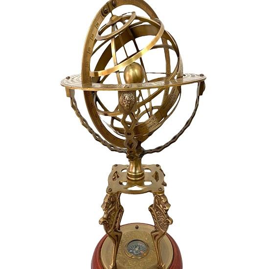 Messing 18" Armillarsphäre mit Gravur eines Kompasses auf Holzsockel Heim- und Bürodekoration