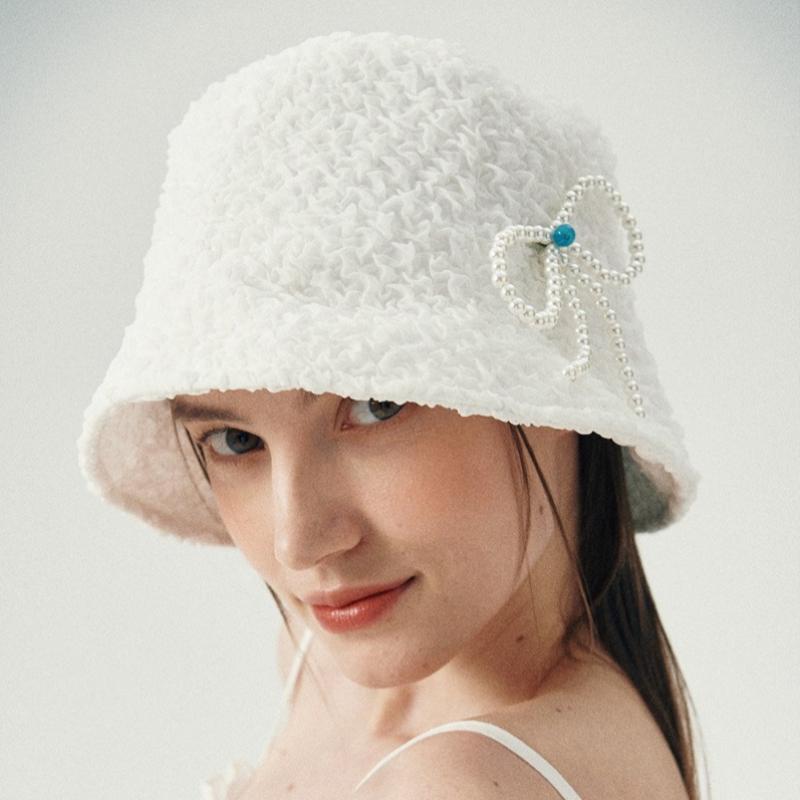 Allincomplete Pearl Crinkle Bucket Hat White
