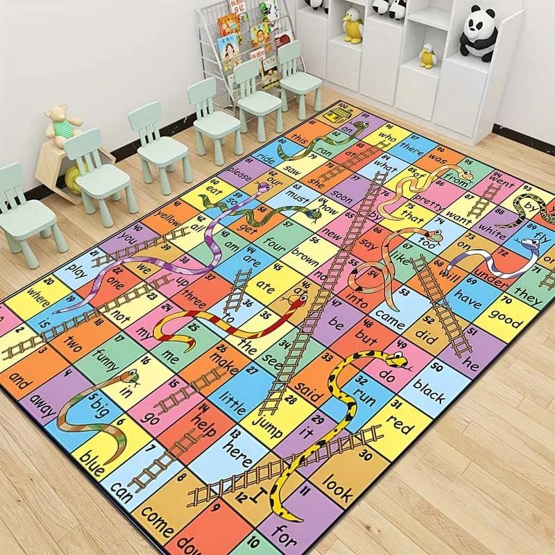 Snakes and Ladders Game Pattern Carpet Non-slip Home Living Room Sofa Area Rug Children's Early Education Institutions Floor Mat