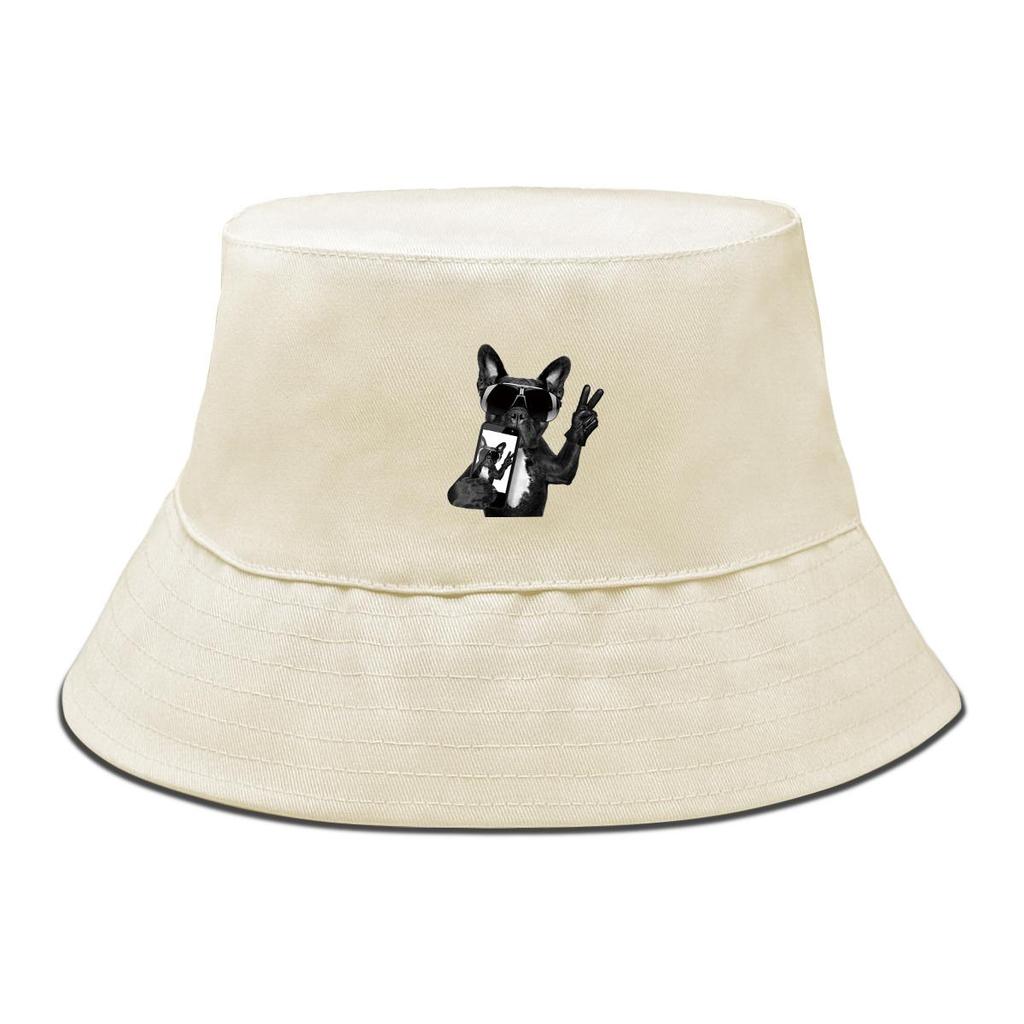 Black Dog Sunglasses Print Bucket Hat , Cool Animal Phone Women's Hat Fit Unisex Wide Brim Beach Cap