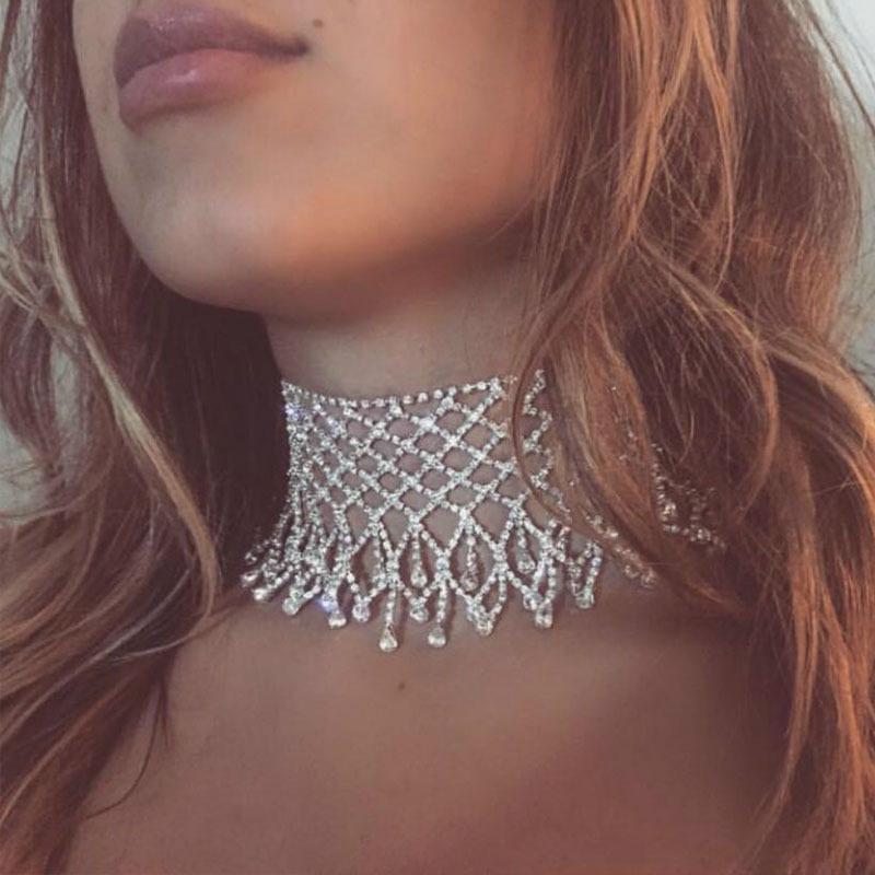 European & American Glam Rhinestone Drop Necklace - Women's Banquet Accessory