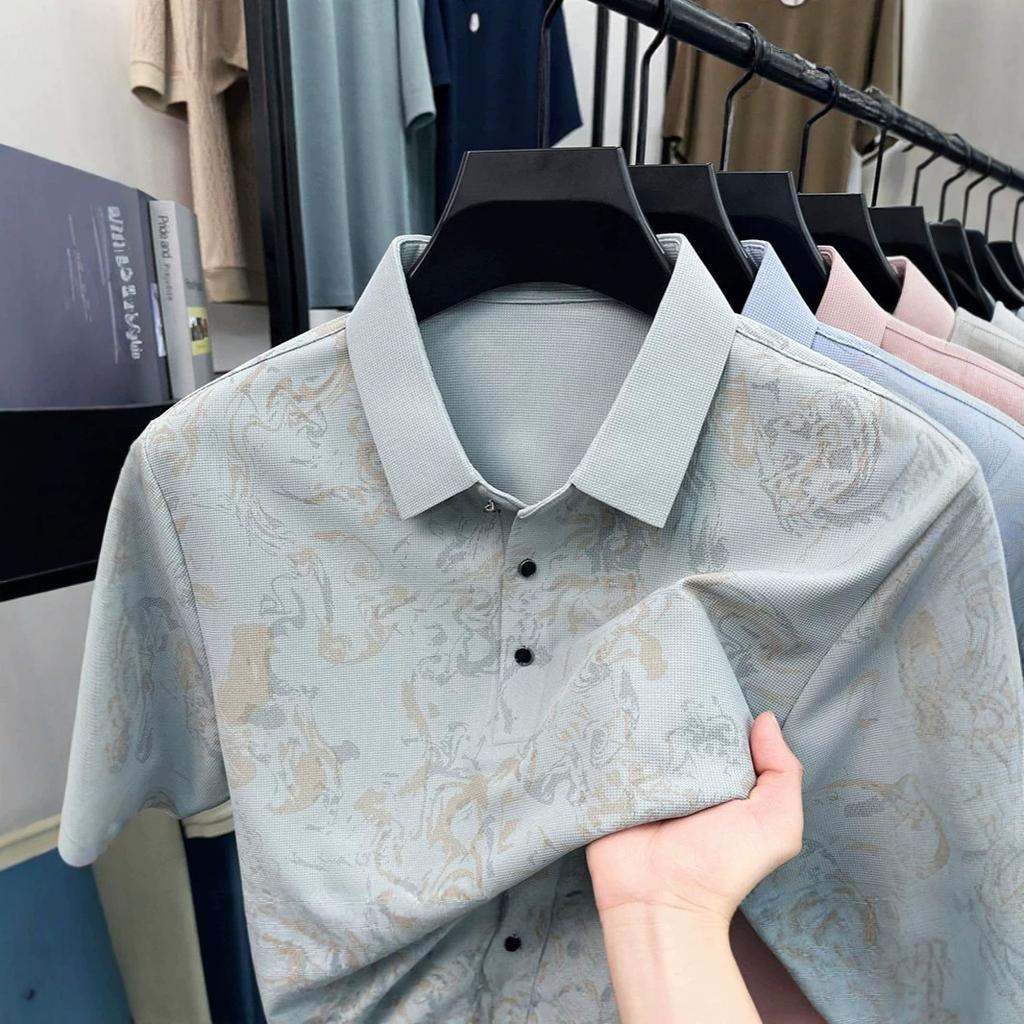 Polo Masculino Gelo Estampado Manga Curta Moda Verão Casual Camiseta